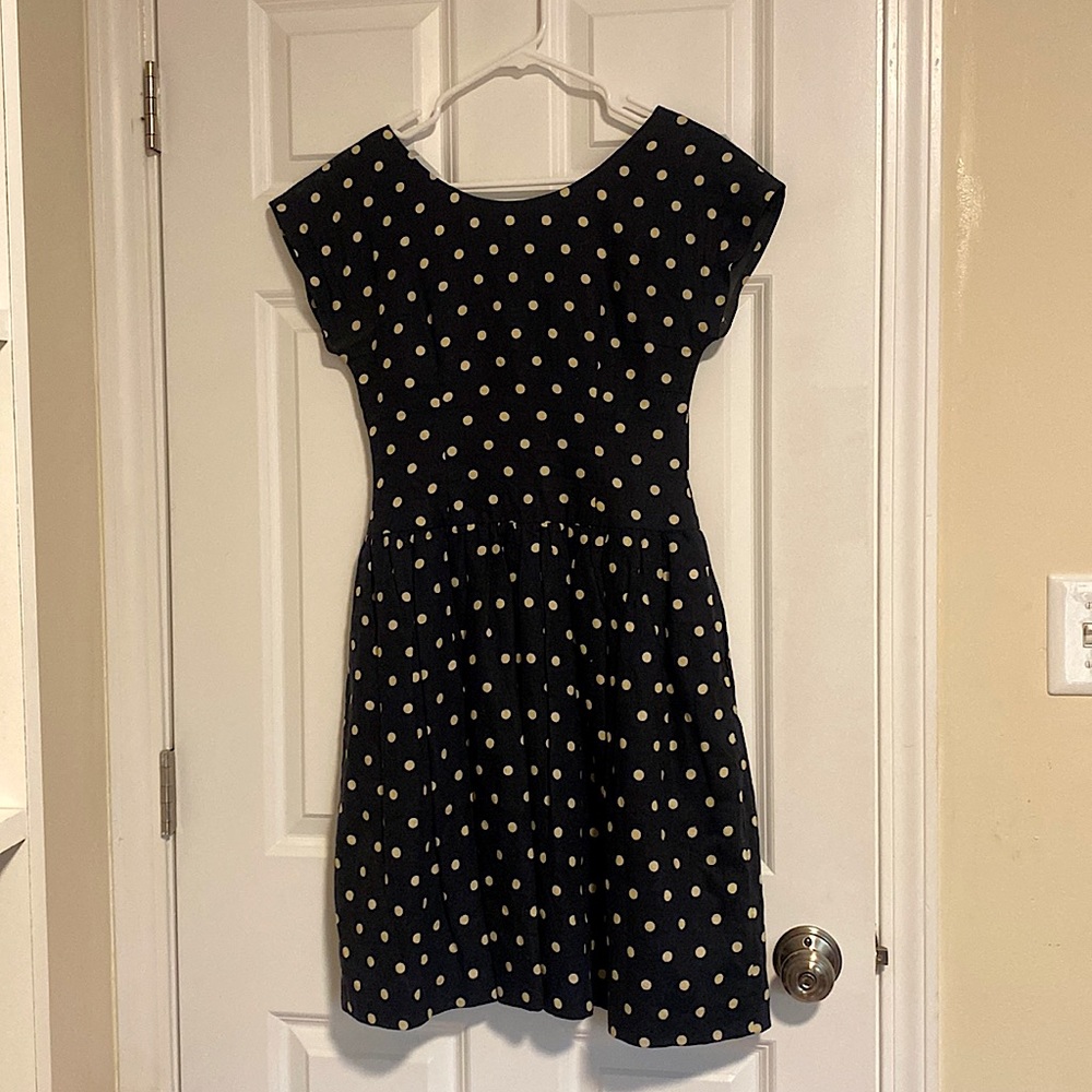 Anthropologie Linen Fit & Flare polka dotted dress